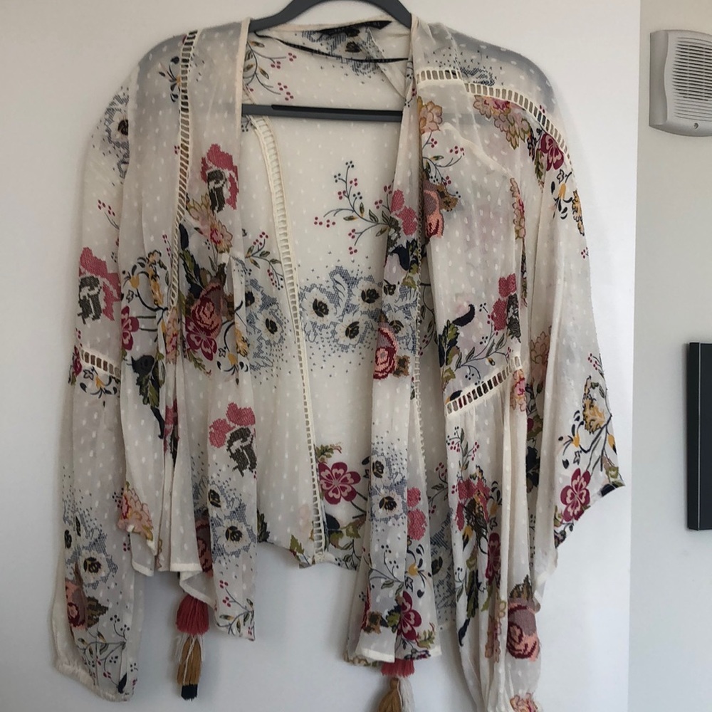 Embroidered long sleeve open top